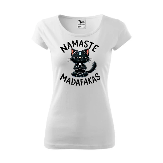 Yoga Cat - Namaste Madafakas Fehér Szűkített Női Póló