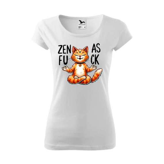 Yoga Cat - Zen As Fck Fehér Szűkített Női Póló