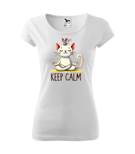 Yoga Cat - Keep Calm Fehér Szűkített Női Póló