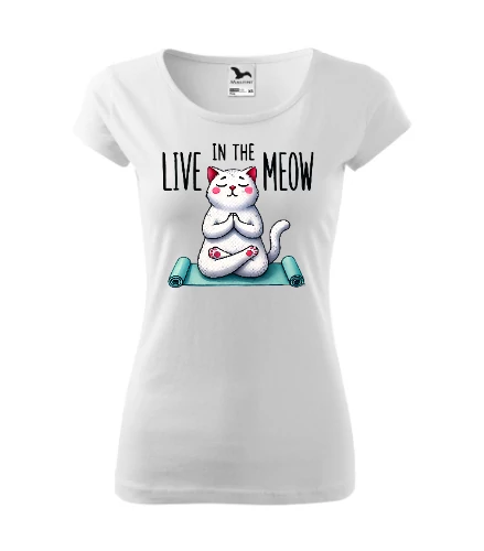 Yoga Cat - Live In The Meow Fehér Szűkített Női Póló
