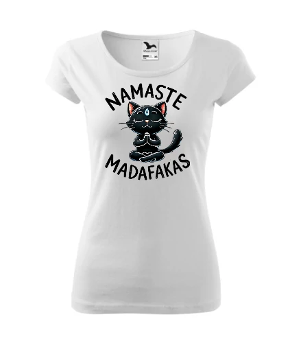 Yoga Cat - Namaste Madafakas Fehér Szűkített Női Póló