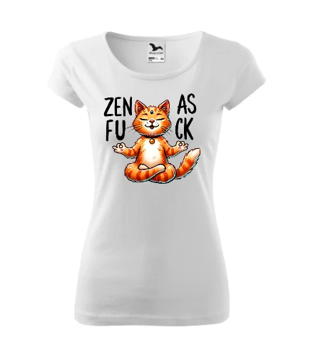 Yoga Cat - Zen As Fck Fehér Szűkített Női Póló